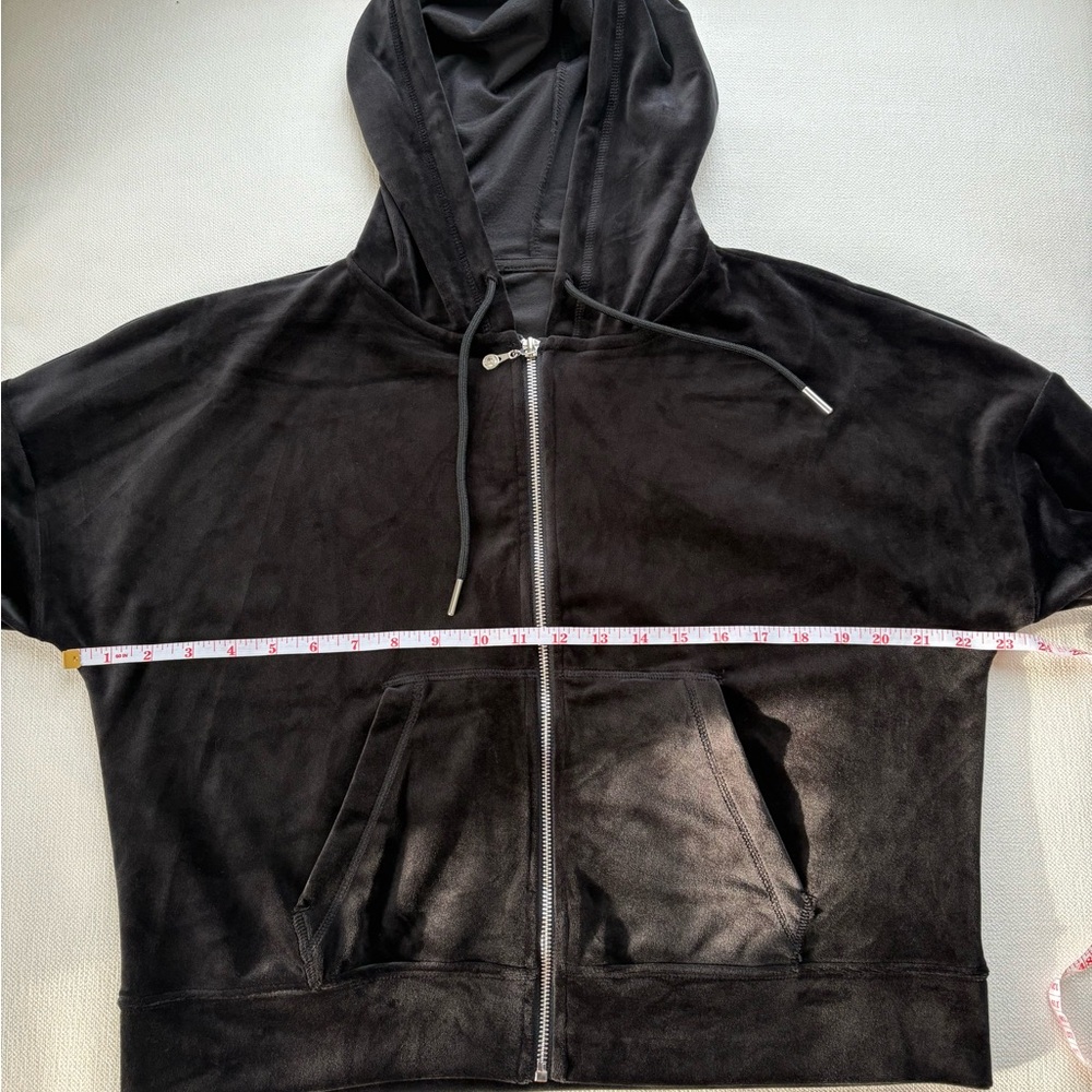 Plush Velour Black Hoodie with Rhinestone Skull - Picture 7 of 7